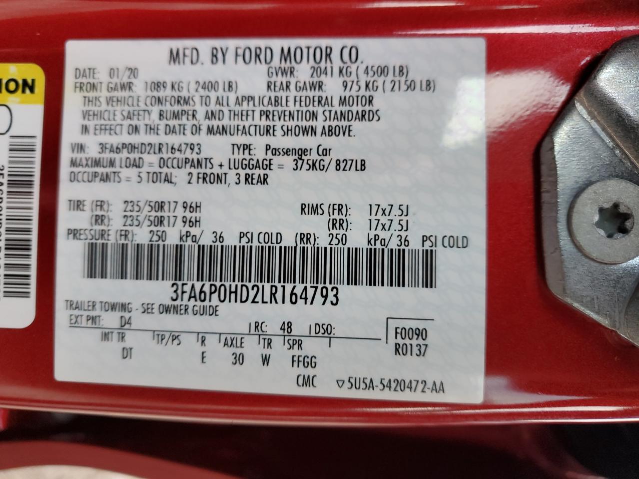 2020 Ford Fusion Se VIN: 3FA6P0HD2LR164793 Lot: 92281165