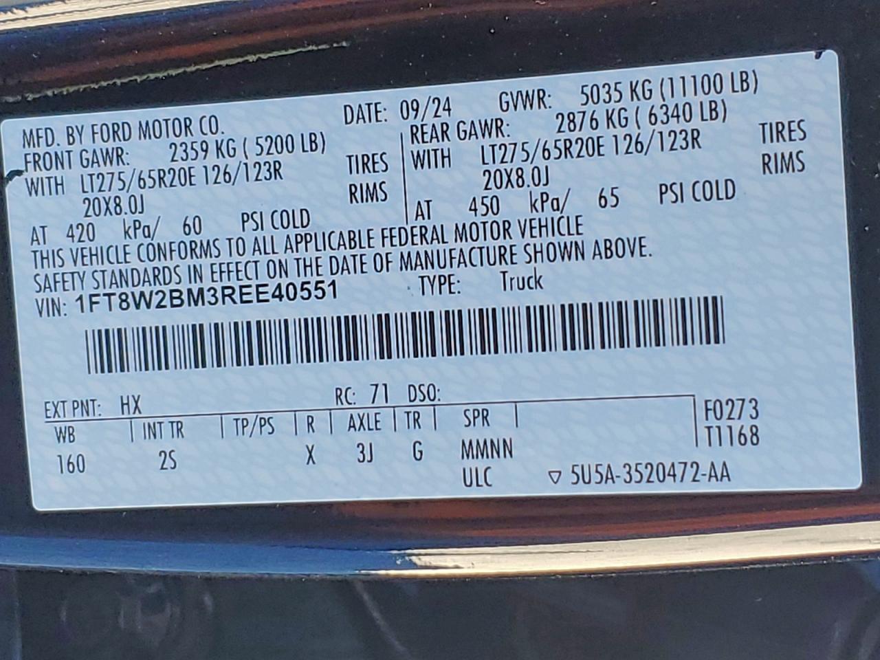 2024 Ford F250 Super Duty VIN: 1FT8W2BM3REE40551 Lot: 93787415