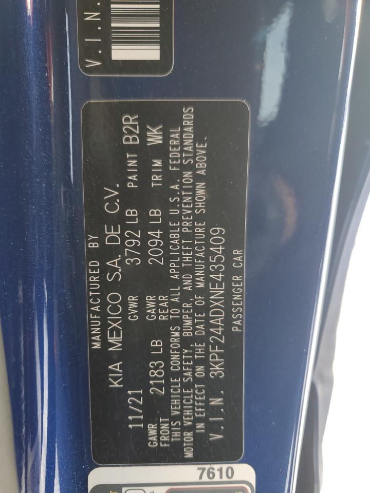 2022 Kia Forte Fe VIN: 3KPF24ADXNE435409 Lot: 92236945