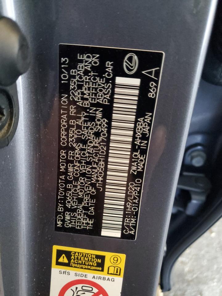 2013 Lexus Ct 200 VIN: JTHKD5BH1D2170499 Lot: 92082085