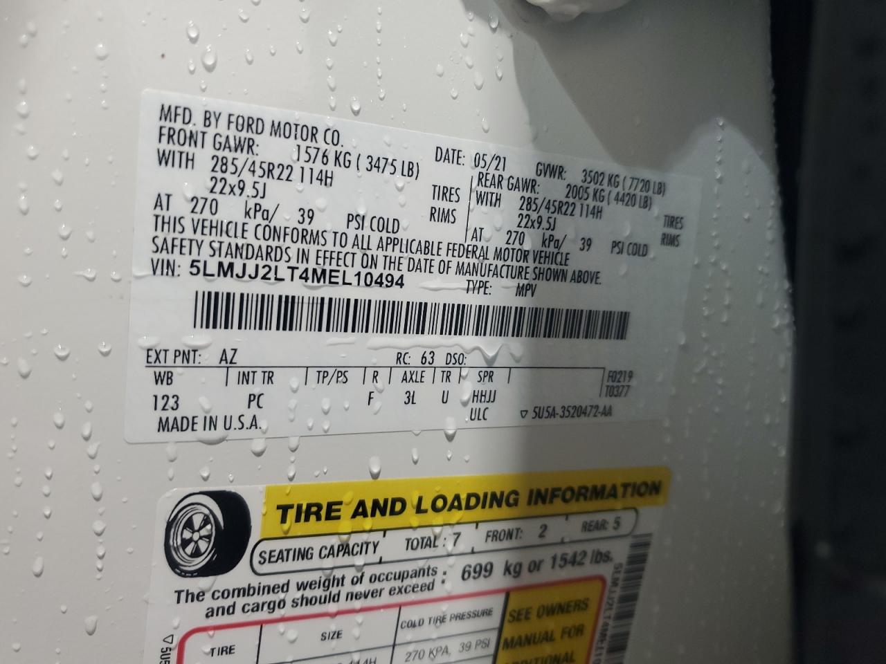 2021 Lincoln Navigator Reserve VIN: 5LMJJ2LT4MEL10494 Lot: 93834805