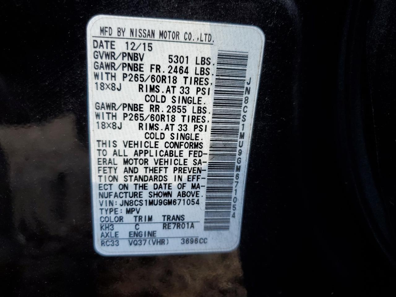 2016 Infiniti Qx70 VIN: JN8CS1MU9GM671054 Lot: 91485265