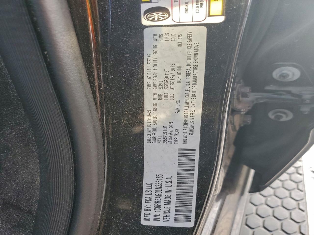 2020 Ram 1500 Hfe VIN: 1C6RREAG0LN336185 Lot: 93708685