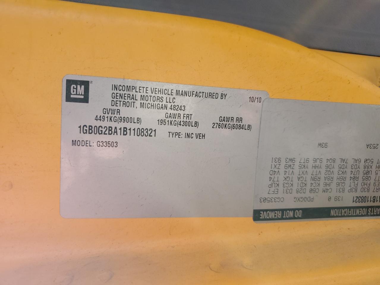 2011 Collins Bantam G3500 - School Bus VIN: 1GB0G2BA1B1108321 Lot: 87094685