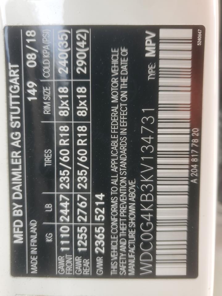 2019 Mercedes-Benz Glc 300 4Matic VIN: WDC0G4KB3KV134731 Lot: 91421835