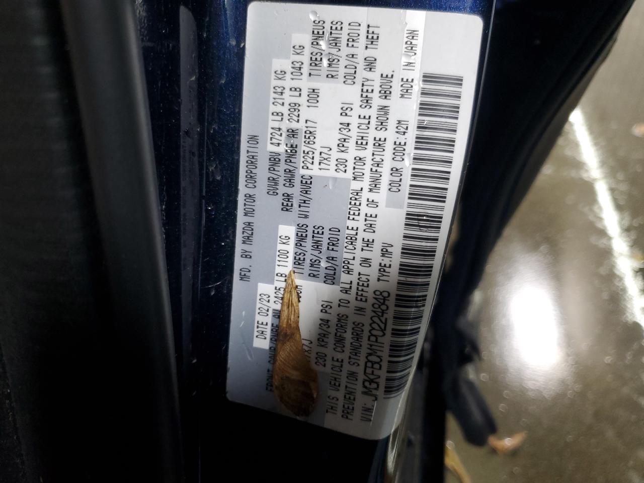 2023 Mazda Cx-5 Preferred VIN: JM3KFBCM1P0224848 Lot: 92654925