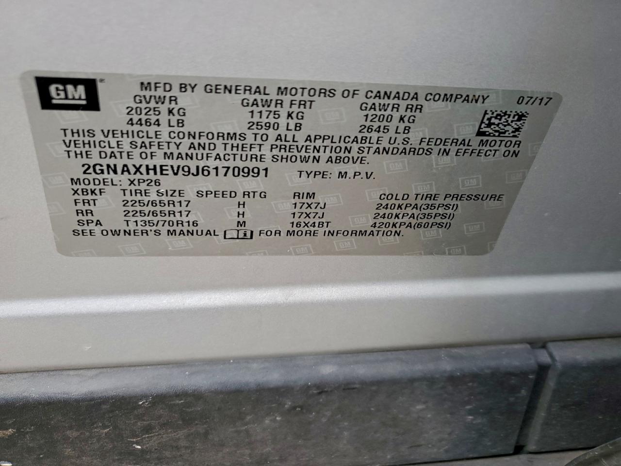 2018 Chevrolet Equinox Ls VIN: 2GNAXHEV9J6170991 Lot: 94639085