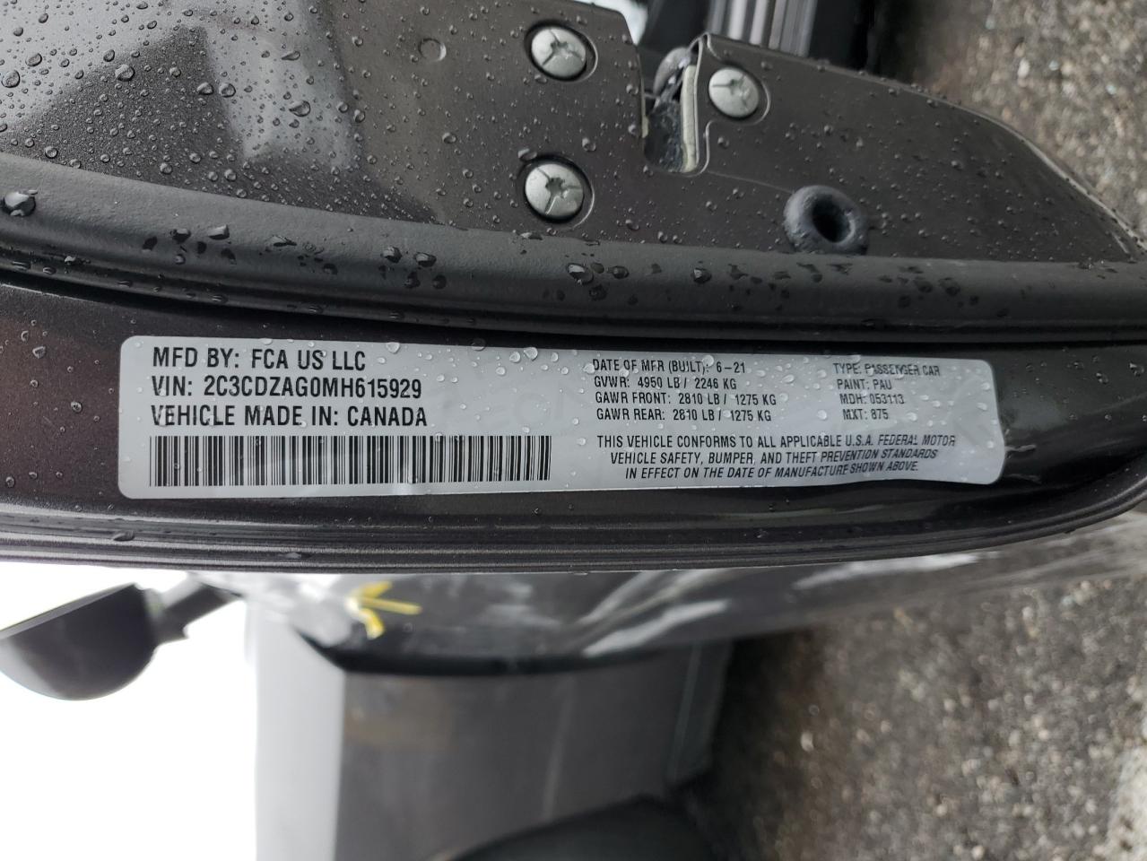 2021 Dodge Challenger Sxt VIN: 2C3CDZAG0MH615929 Lot: 92726655