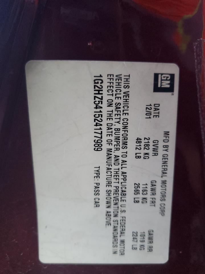 2002 Pontiac Bonneville Ssei VIN: 1G2HZ541524177989 Lot: 93253505