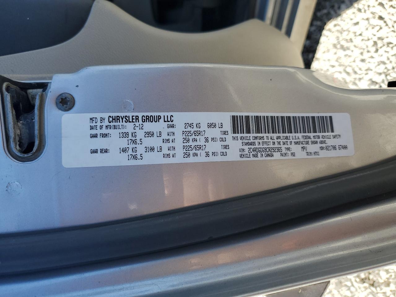 2012 Dodge Grand Caravan Crew VIN: 2C4RDGDG9CR292365 Lot: 93052695