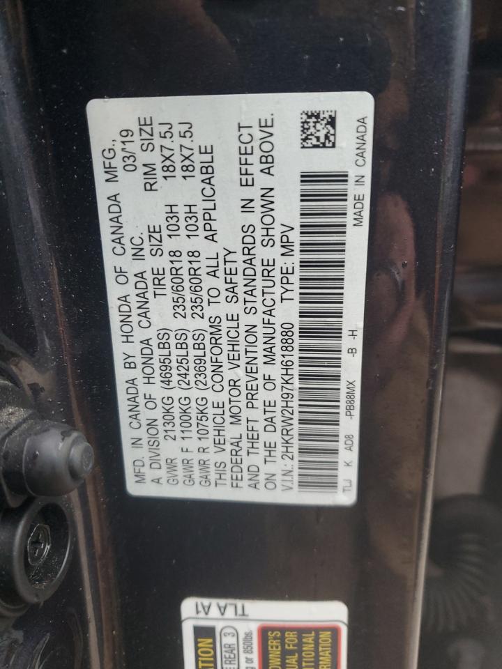 2019 Honda Cr-V Touring VIN: 2HKRW2H97KH618880 Lot: 91781745