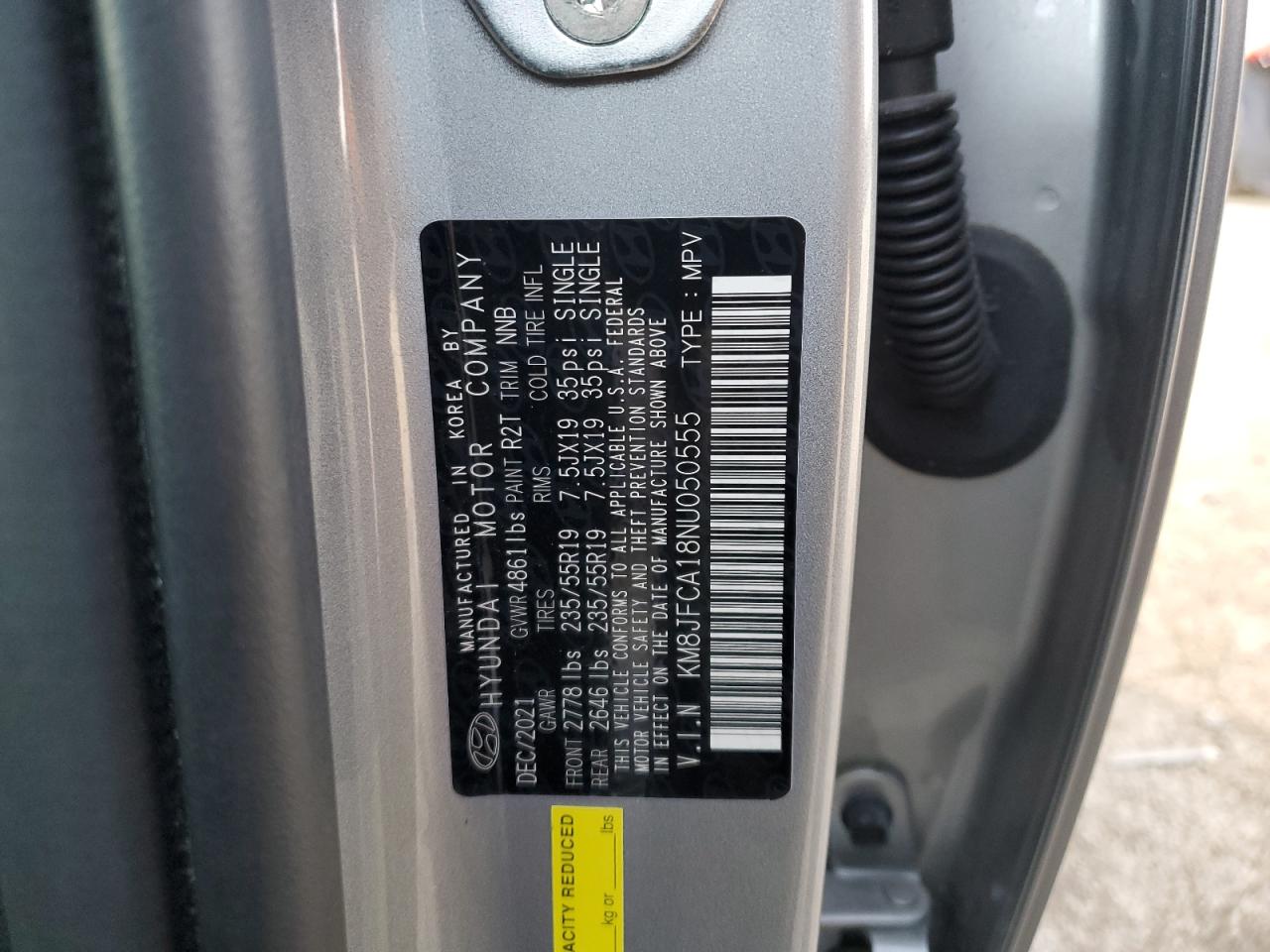 2022 Hyundai Tucson Sel Convenience VIN: KM8JFCA18NU050555 Lot: 92496405