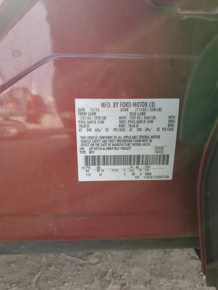 2015 Ford Edge Sel VIN: 2FMTK4J96FBC16627 Lot: 91505225