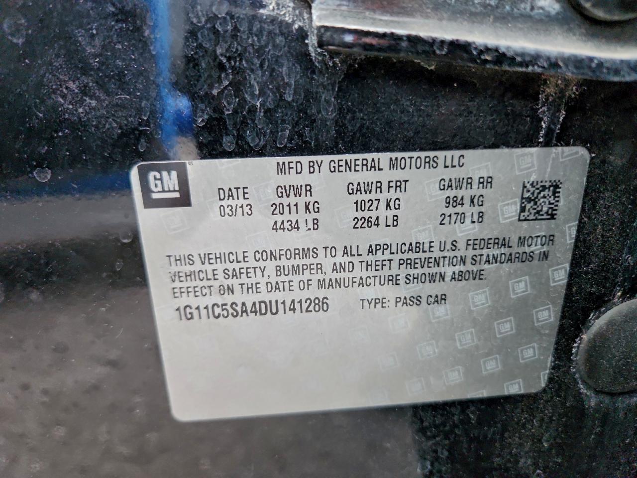 2013 Chevrolet Malibu 1Lt VIN: 1G11C5SA4DU141286 Lot: 94261335