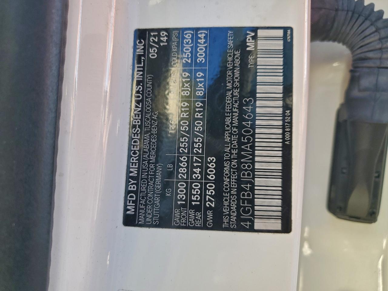 2021 Mercedes-Benz Gle 350 VIN: 4JGFB4JB8MA504643 Lot: 94122875