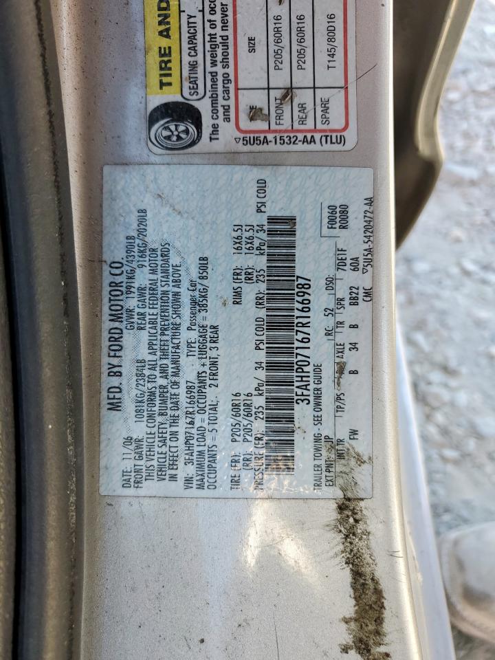 2007 Ford Fusion Se VIN: 3FAHP07167R166987 Lot: 92348425