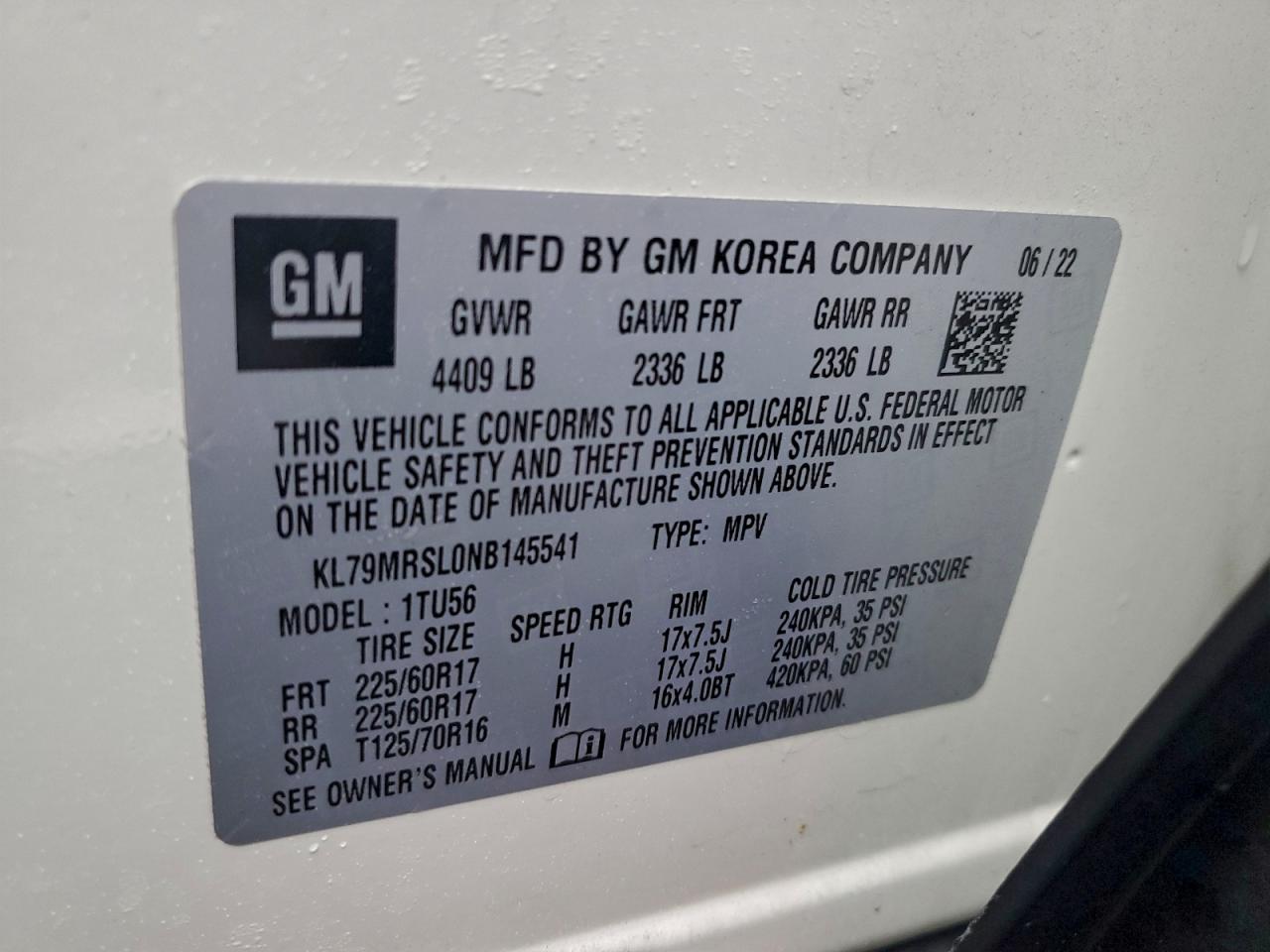 2022 Chevrolet Trailblazer Lt VIN: KL79MRSL0NB145541 Lot: 94671955