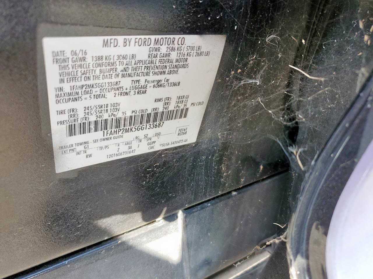 2016 Ford Taurus Police Interceptor VIN: 1FAHP2MK5GG133687 Lot: 93015915