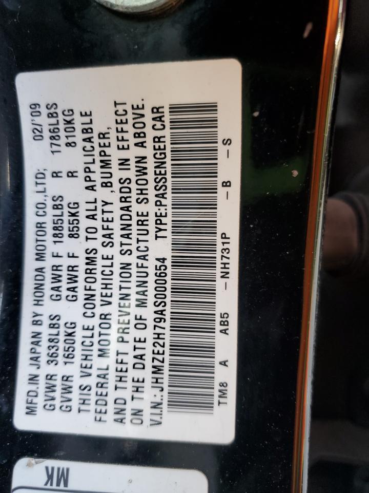 2010 Honda Insight Ex VIN: JHMZE2H79AS000654 Lot: 92491765