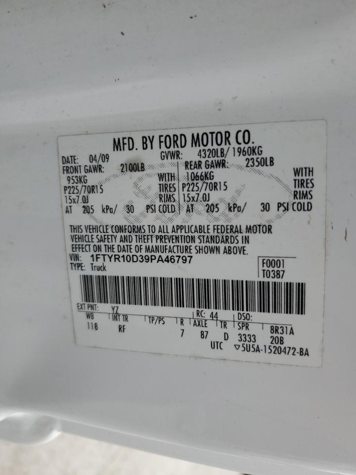 2009 Ford Ranger VIN: 1FTYR10D39PA46797 Lot: 91526665