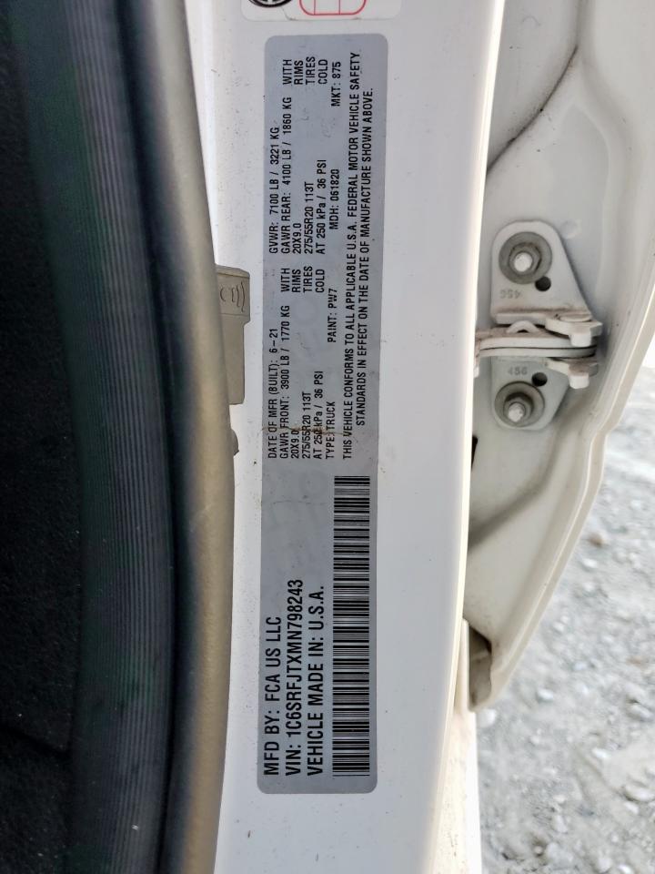 2021 Ram 1500 Laramie VIN: 1C6SRFJTXMN798243 Lot: 91886215