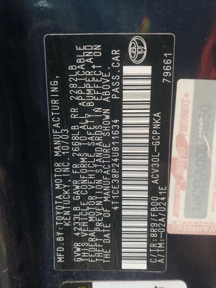 2004 Toyota Camry Solara Se VIN: 4T1CE38P24U811634 Lot: 93039145