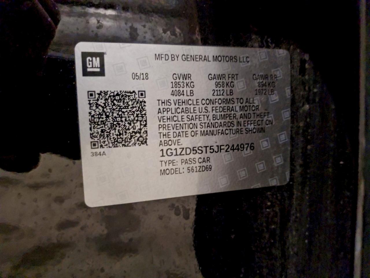 2018 Chevrolet Malibu Lt VIN: 1G1ZD5ST5JF244976 Lot: 94138285