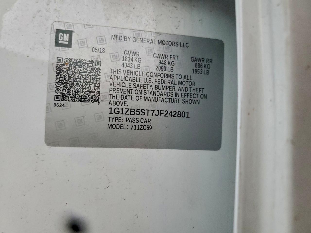 2018 Chevrolet Malibu Ls VIN: 1G1ZB5ST7JF242801 Lot: 93140235