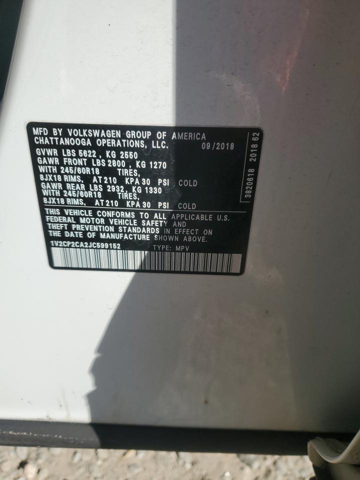 2018 Volkswagen Atlas Se VIN: 1V2CP2CA2JC599152 Lot: 92303115