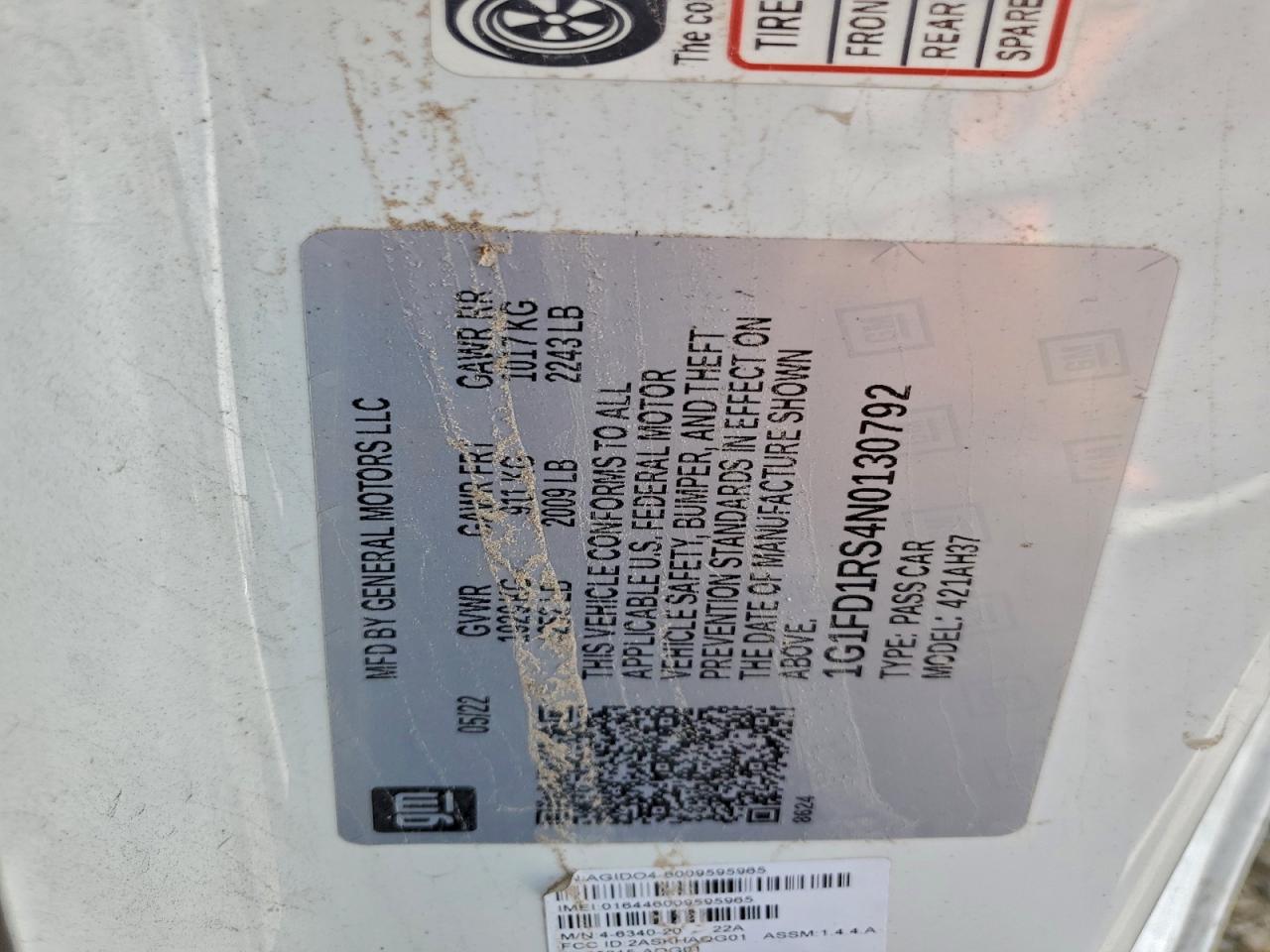 2022 Chevrolet Camaro Lt VIN: 1G1FD1RS4N0130792 Lot: 93777005