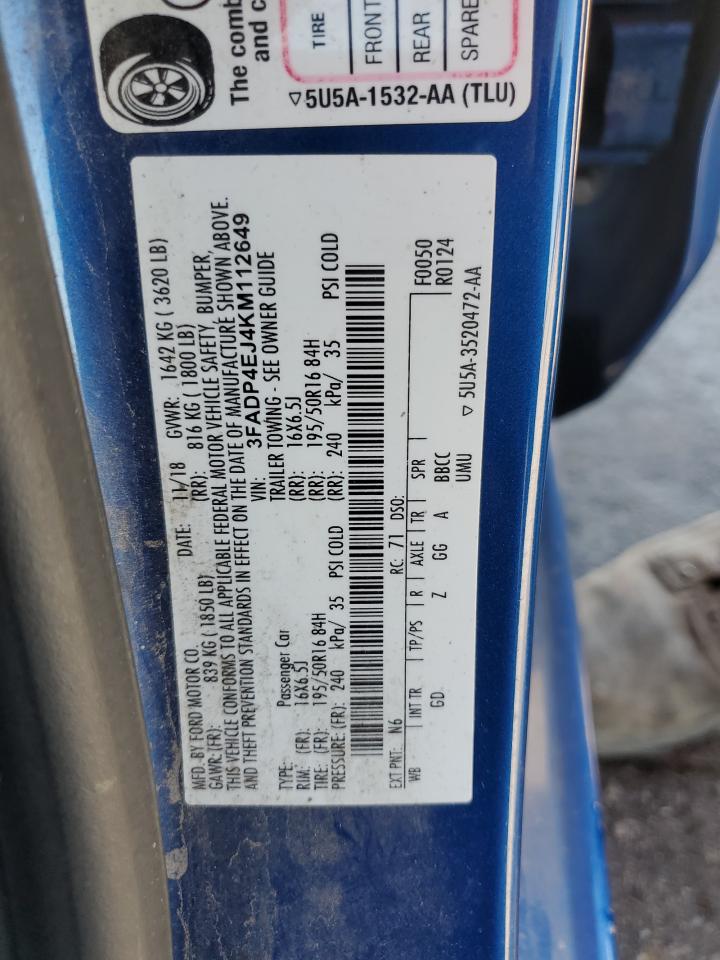 2019 Ford Fiesta Se VIN: 3FADP4EJ4KM112649 Lot: 91294215