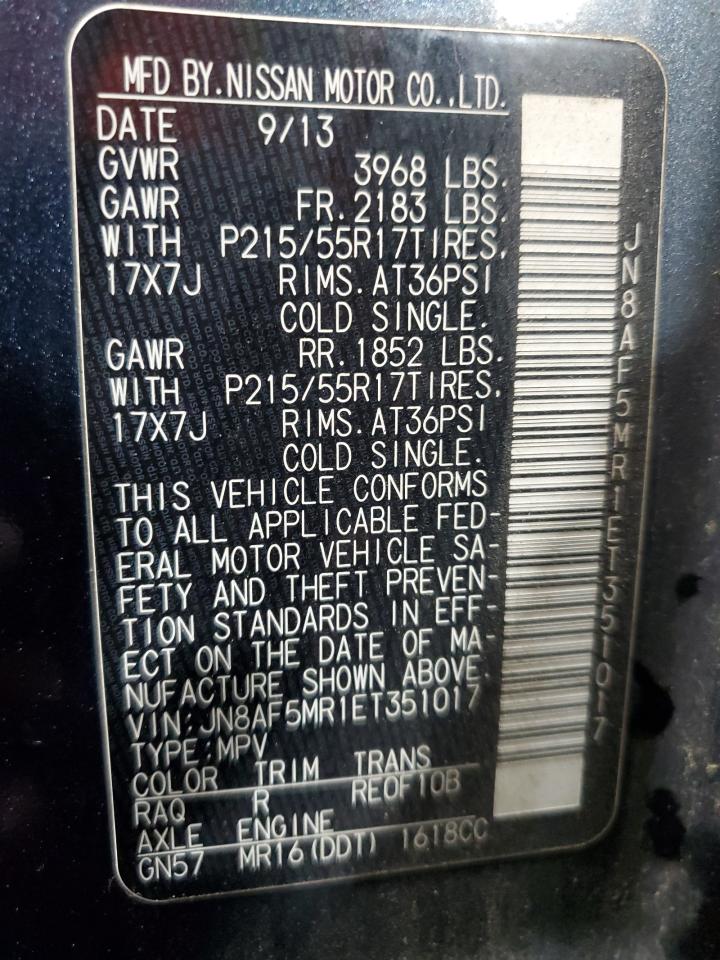 2014 Nissan Juke S VIN: JN8AF5MR1ET351017 Lot: 91630825