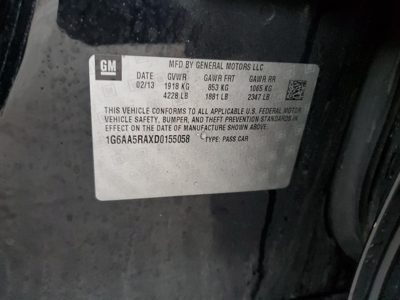 2013 Cadillac Ats VIN: 1G6AA5RAXD0155058 Lot: 91662845