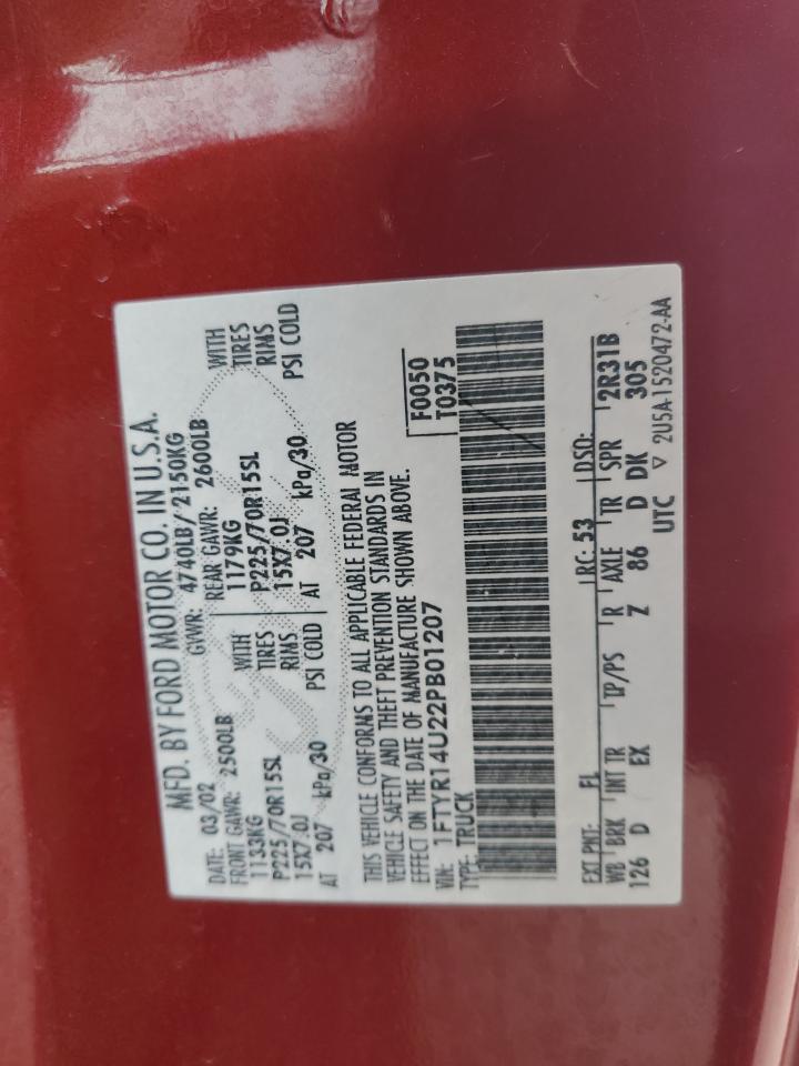 2002 Ford Ranger Super Cab VIN: 1FTYR14U22PB01207 Lot: 93327555