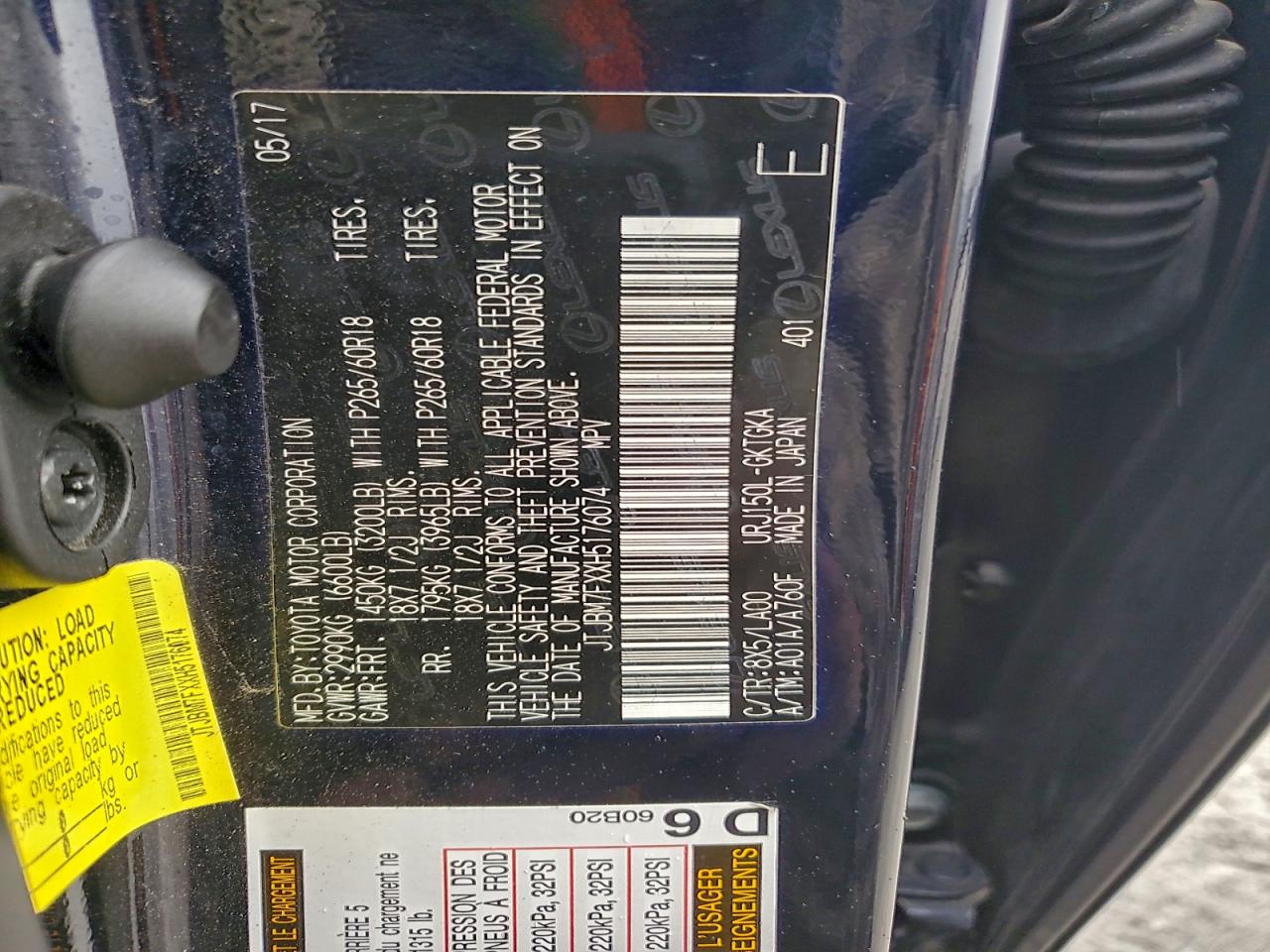 2017 Lexus Gx 460 VIN: JTJBM7FXXH5176074 Lot: 94250095