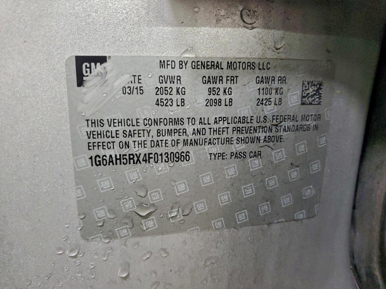 2015 Cadillac Ats Luxury VIN: 1G6AH5RX4F0130966 Lot: 94578215