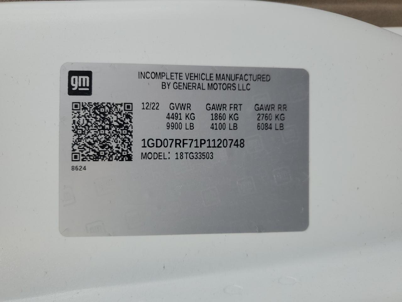 2023 GMC Savana Box Truck VIN: 1GD07RF71P1120748 Lot: 85431505