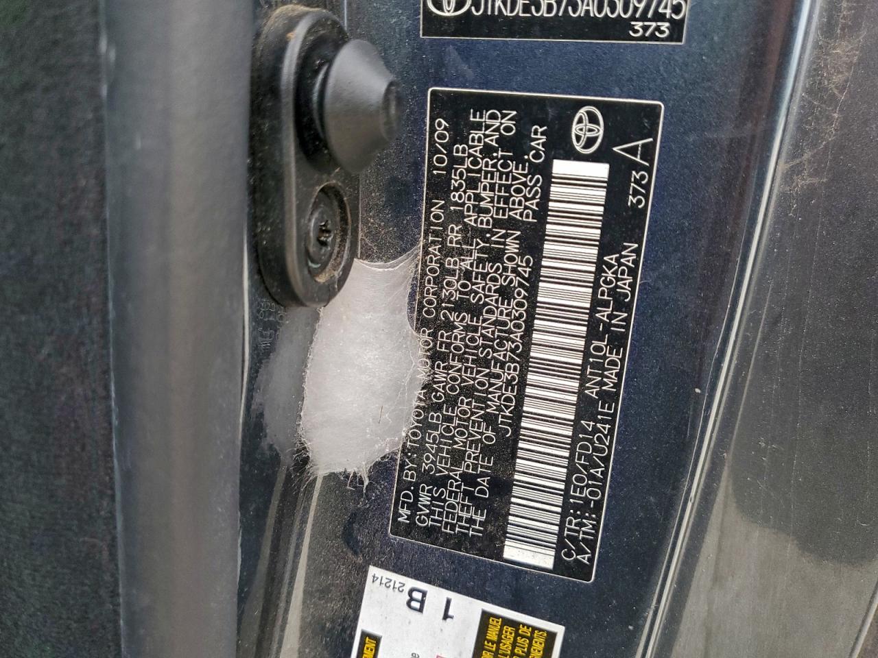 2010 Toyota Scion Tc VIN: JTKDE3B73A0309745 Lot: 93826435