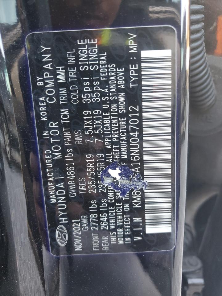 2022 Hyundai Tucson Limited VIN: KM8JECA16NU047012 Lot: 93082585