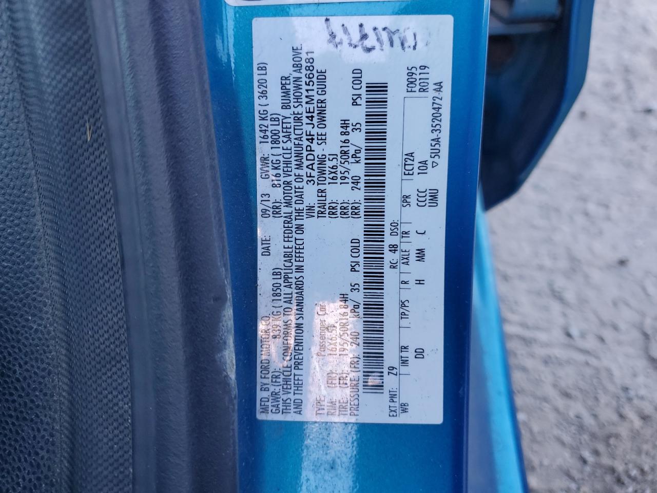 2014 Ford Fiesta Titanium VIN: 3FADP4FJ4EM156881 Lot: 91353985