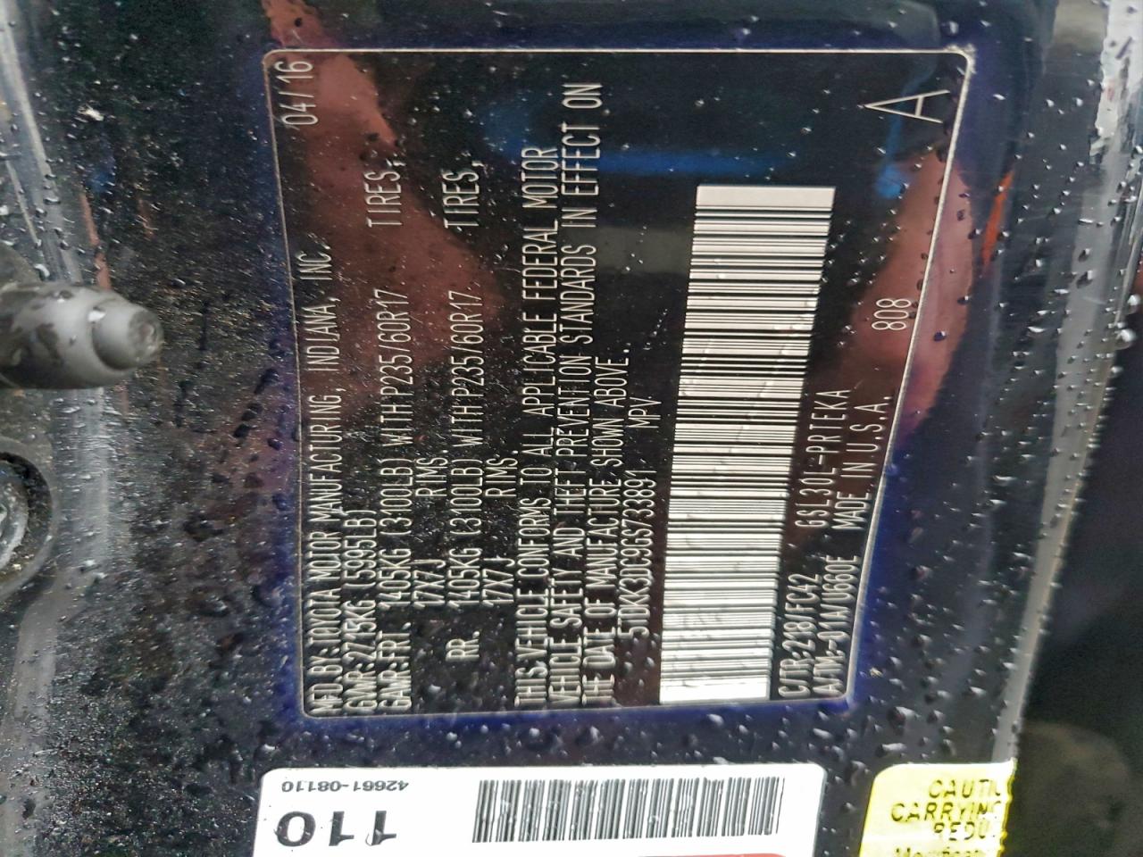 2016 Toyota Sienna Le VIN: 5TDKK3DC9GS733891 Lot: 94402575