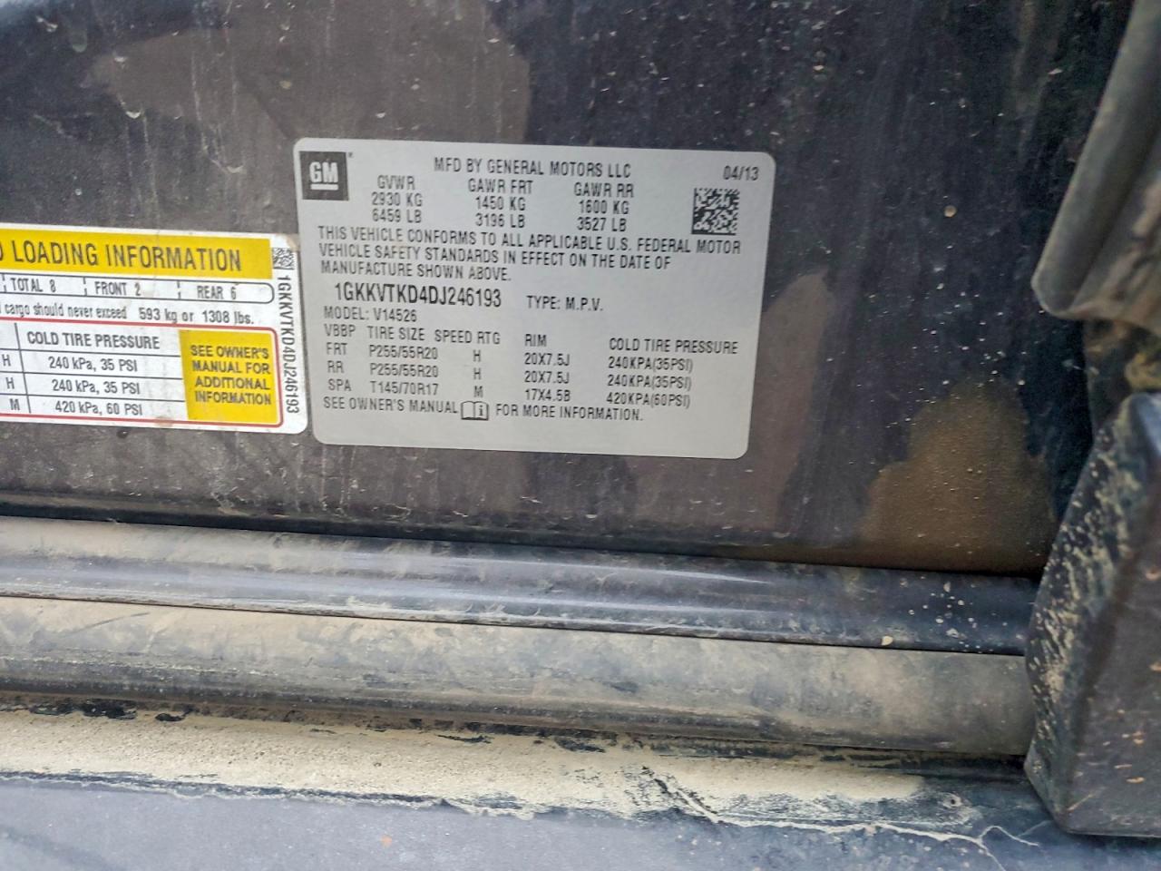 2013 GMC Acadia Denali VIN: 1GKKVTKD4DJ246193 Lot: 94161365