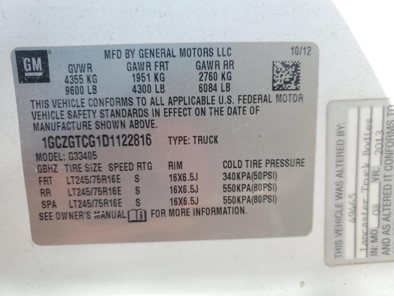 2013 Chevrolet Express 3500 Delivery Van VIN: 1GCZGTCG1D1122816 Lot: 91023815