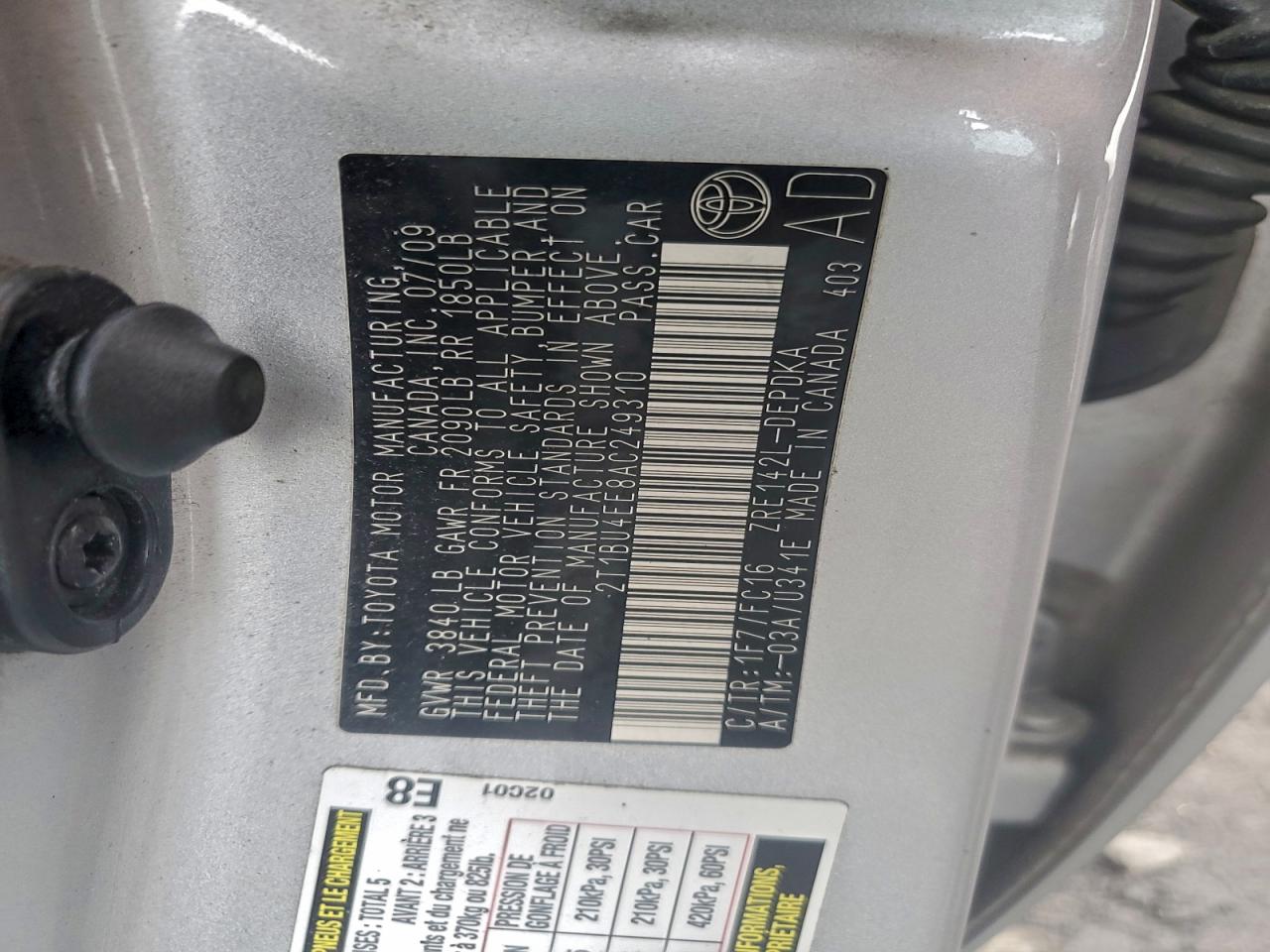 2010 Toyota Corolla Base VIN: 2T1BU4EE8AC249310 Lot: 94483245