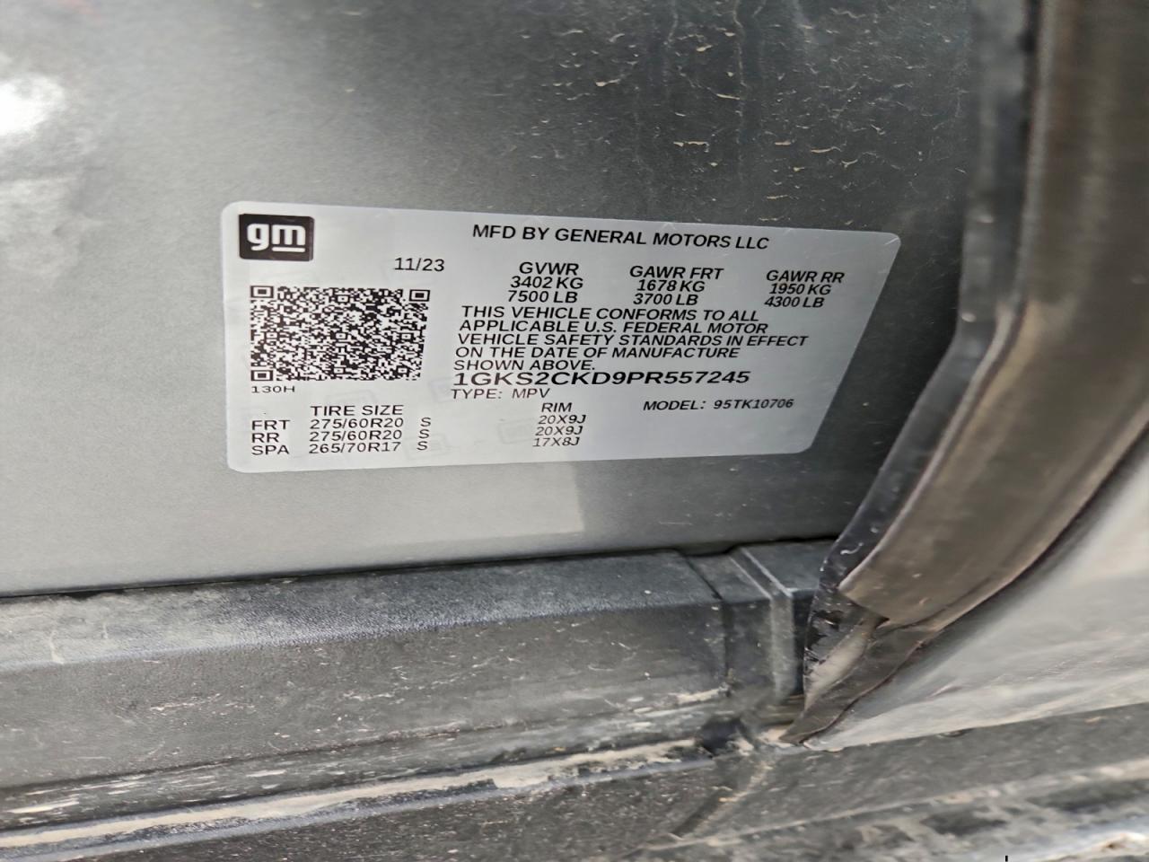 2023 GMC Yukon At4 VIN: 1GKS2CKD9PR557245 Lot: 94305815