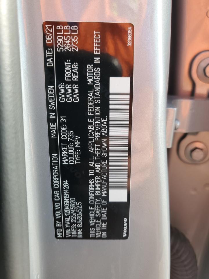 2022 Volvo Xc60 B5 Momentum VIN: YV4L12DK6N1914284 Lot: 93115655