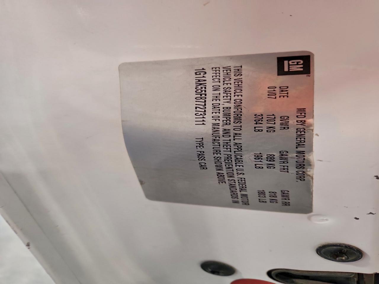 2007 Chevrolet Cobalt Ls VIN: 1G1AK55F877273111 Lot: 93635395