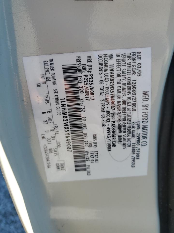 2005 Lincoln Town Car Signature Limited VIN: 1LNHM82WX5Y649087 Lot: 92838275