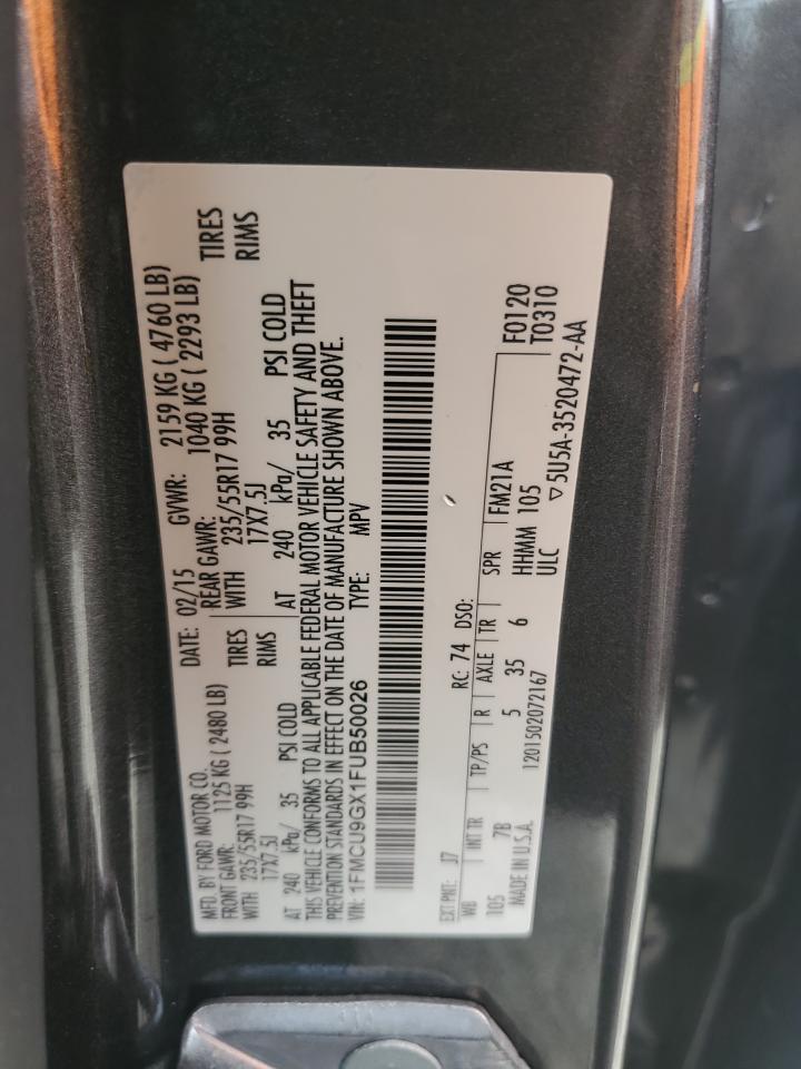 2015 Ford Escape Se VIN: 1FMCU9GX1FUB50026 Lot: 93295815