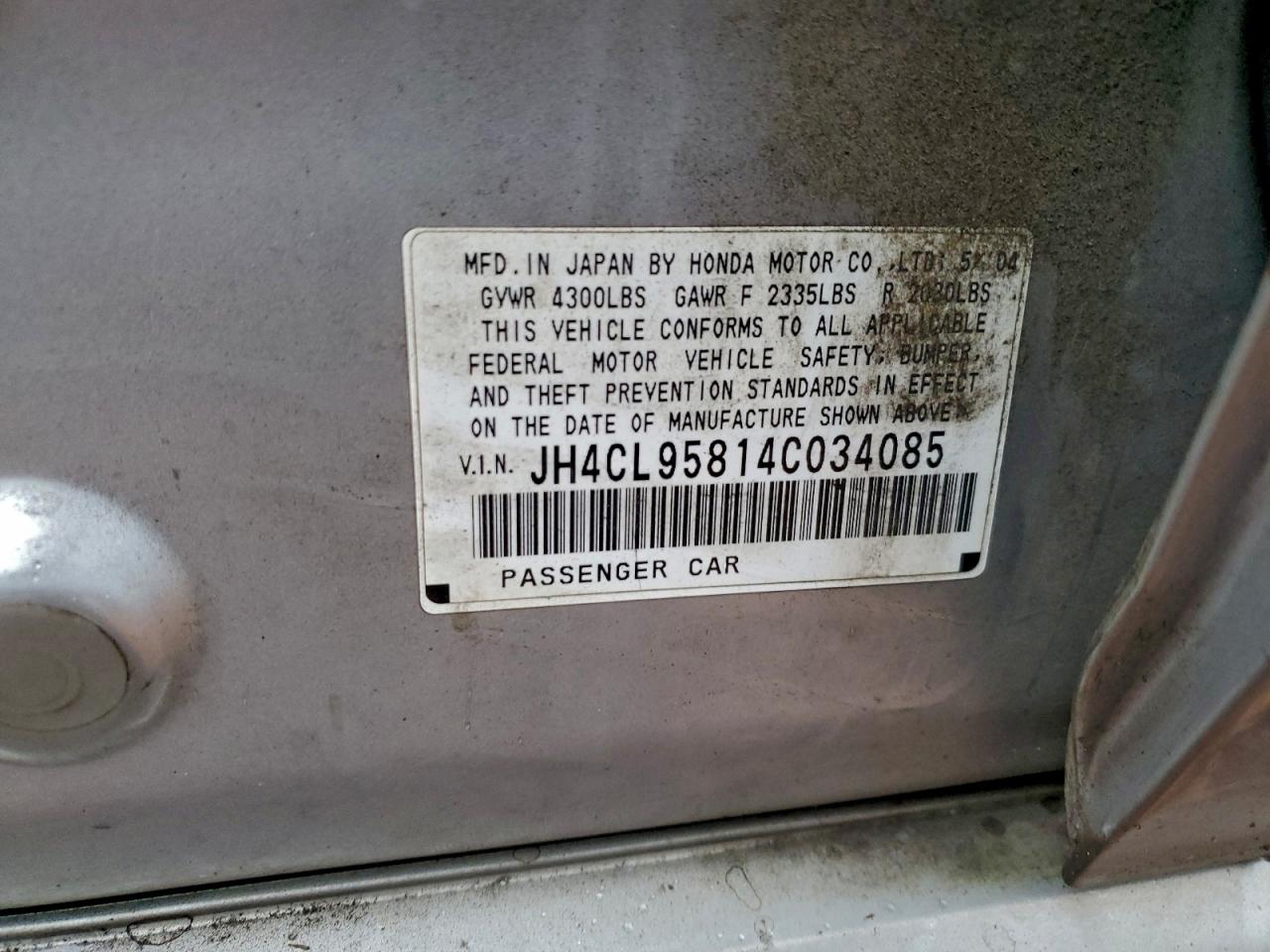 2004 Acura Tsx VIN: JH4CL95814C034085 Lot: 94611475